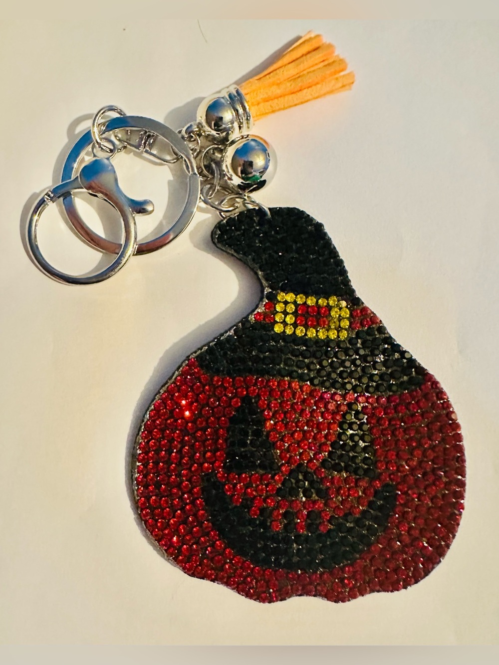 Halloween Pumpkin Rhinestone Keychain - Black & Orange